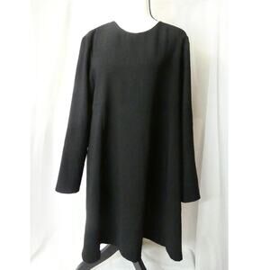Zara Woman Large Black Dress Open Slit Back Flowy Long Sleeves Midi